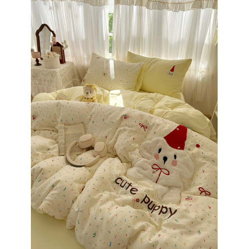 a類可愛貓咪貼布綉床上四件套被套床單ins風學生非全棉純棉三件套