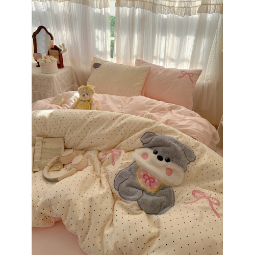 a類可愛貓咪貼布綉床上四件套被套床單ins風學生非全棉純棉三件套