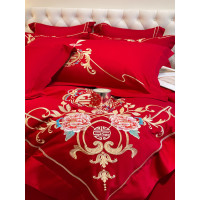 高檔中式結婚四件套大紅色婚慶純棉被套婚房喜被新婚陪嫁床上用品