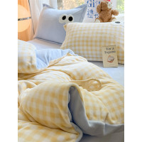 秋冬天多巴胺大眼睛牛奶絨四件套珊瑚加絨被套宿捨床單加絨三件套