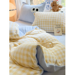 秋冬天多巴胺大眼睛牛奶絨四件套珊瑚加絨被套宿捨床單加絨三件套