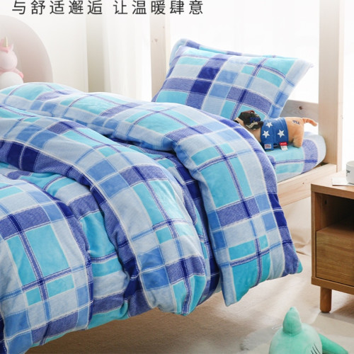 學生加絨被罩床單枕套三件套不起靜電不掉毛加厚牛奶絨被套珊瑚絨