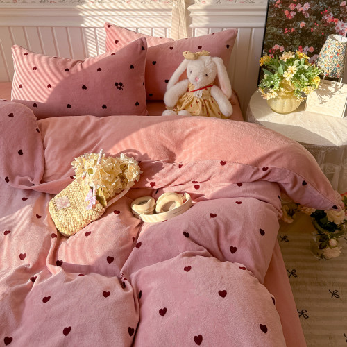 牛奶絨床上四件套秋冬加絨被套床單加厚學生宿捨珊瑚絨床品三件套