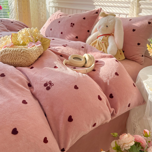 牛奶絨床上四件套秋冬加絨被套床單加厚學生宿捨珊瑚絨床品三件套