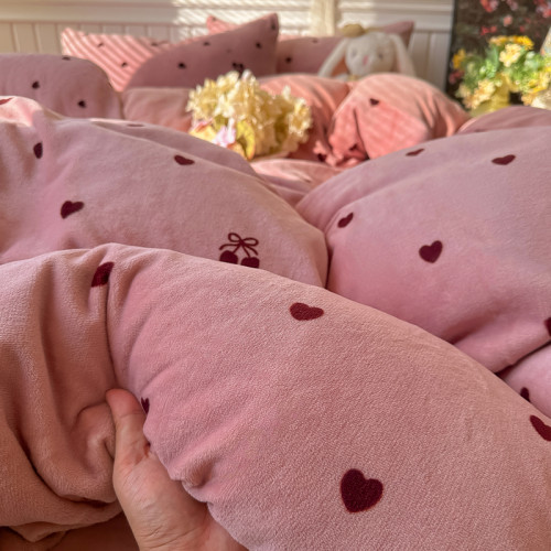 牛奶絨床上四件套秋冬加絨被套床單加厚學生宿捨珊瑚絨床品三件套