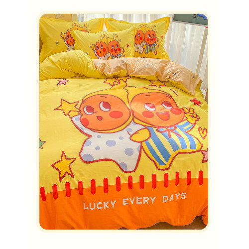 100全棉兒童四件套星星人卡通純棉被套床單人學生宿捨三件套床品4