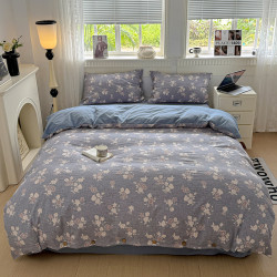 原麻風格復古印花紐釦款四件套四季通用簡約素雅床品套件2026新款