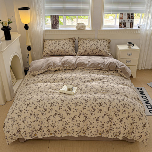 原麻風格復古印花紐釦款四件套四季通用簡約素雅床品套件2026新款