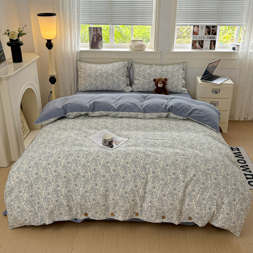 原麻風格復古印花紐釦款四件套四季通用簡約素雅床品套件2026新款