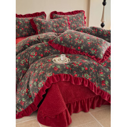 小紅書推薦法式田園風牛奶絨夾棉床蓋床裙四件套冬季保暖被套床單