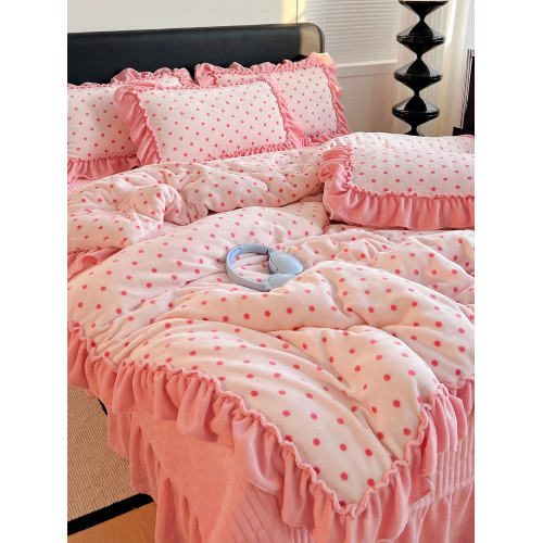 小紅書推薦法式田園風牛奶絨夾棉床蓋床裙四件套冬季保暖被套床單