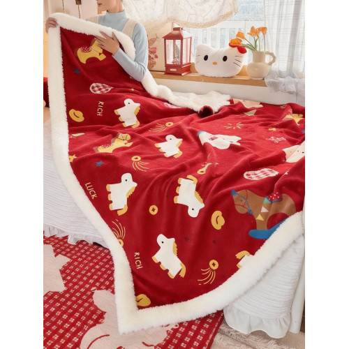 2026新年毛毯馬年毯子紅色沙發毯辦公室冬季加厚蓋毯柔軟毛毯禮物