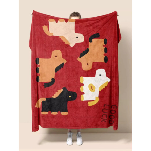 2026新年毛毯馬年毯子紅色沙發毯辦公室冬季加厚蓋毯柔軟毛毯禮物