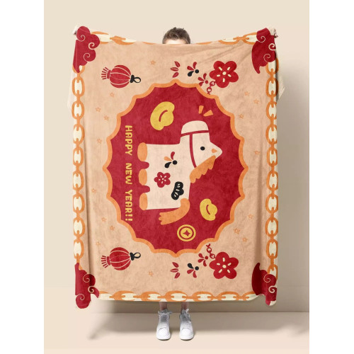 2026新年毛毯馬年毯子紅色沙發毯辦公室冬季加厚蓋毯柔軟毛毯禮物