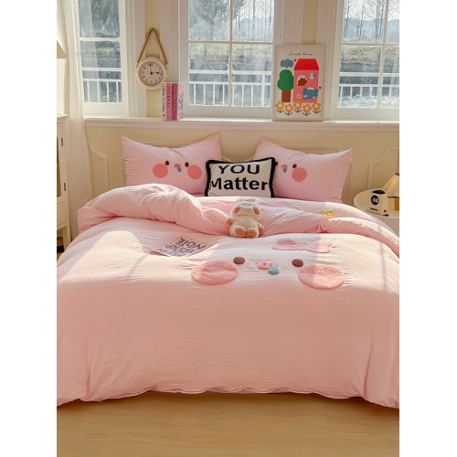 純棉水洗棉毛巾綉四件套全棉可愛小豬被套床單全包圍床包罩兒童房