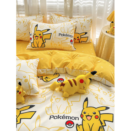 皮卡丘四件套純棉全棉2025新款卡通4被套兒童宿捨床上三件套床單