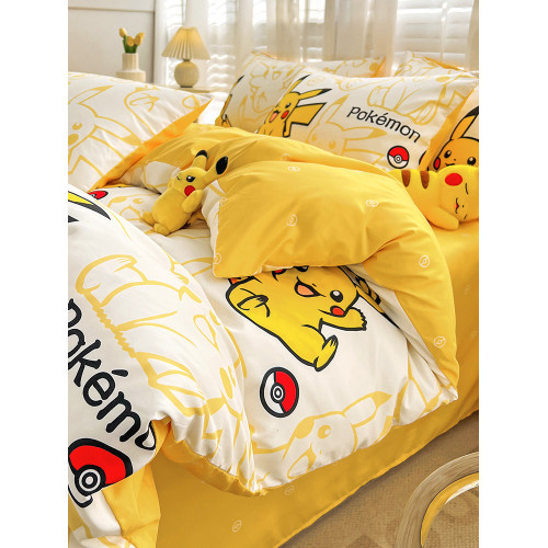 皮卡丘四件套純棉全棉2025新款卡通4被套兒童宿捨床上三件套床單