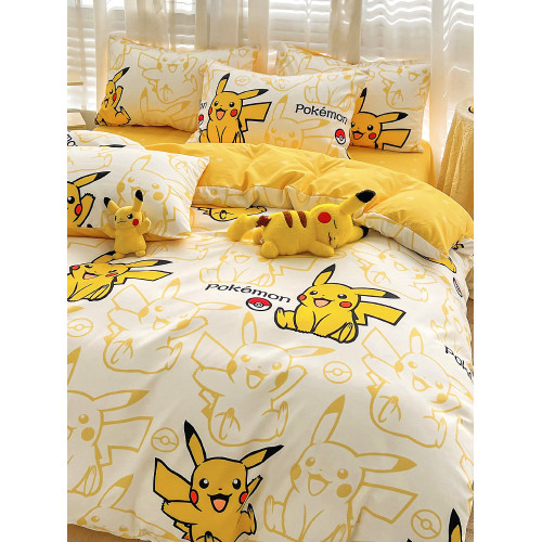 皮卡丘四件套純棉全棉2025新款卡通4被套兒童宿捨床上三件套床單