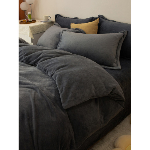 加厚牛奶絨床上四件套秋冬季珊瑚絨法蘭加絨床單被套罩簡約三件套