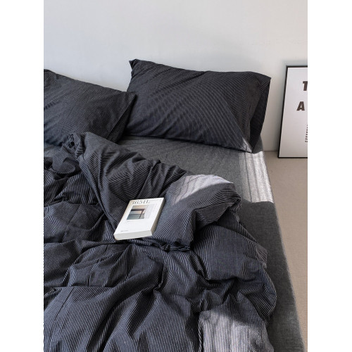 VEINSTUDIO高級冷淡風黑色條紋四件套純棉全棉床單被套床上用品