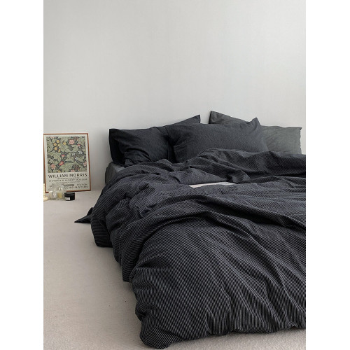 VEINSTUDIO高級冷淡風黑色條紋四件套純棉全棉床單被套床上用品