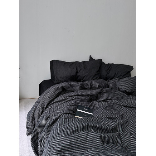 VEINSTUDIO高級冷淡風黑色條紋四件套純棉全棉床單被套床上用品