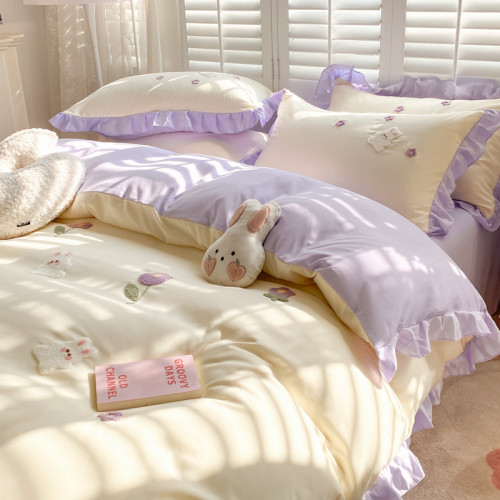 棉棉親膚被套四件套花邊床單松緊床包韓版公主風四季3件套水洗棉