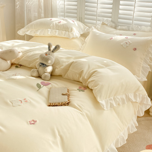 棉棉親膚被套四件套花邊床單松緊床包韓版公主風四季3件套水洗棉