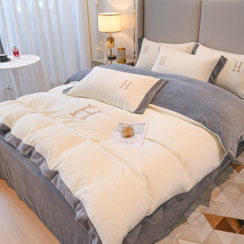 出口歐洲A類母嬰級牛奶絨床上四件套加厚珊瑚絨保暖被套加絨冬季