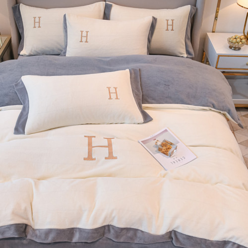 出口歐洲A類母嬰級牛奶絨床上四件套加厚珊瑚絨保暖被套加絨冬季