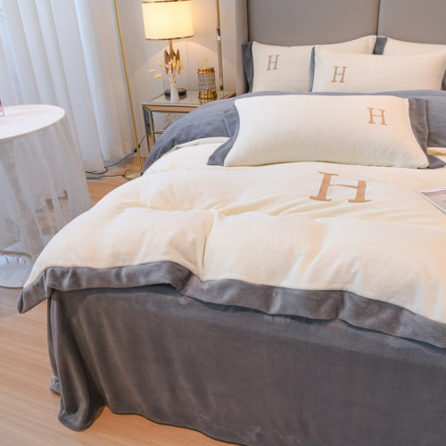 出口歐洲A類母嬰級牛奶絨床上四件套加厚珊瑚絨保暖被套加絨冬季