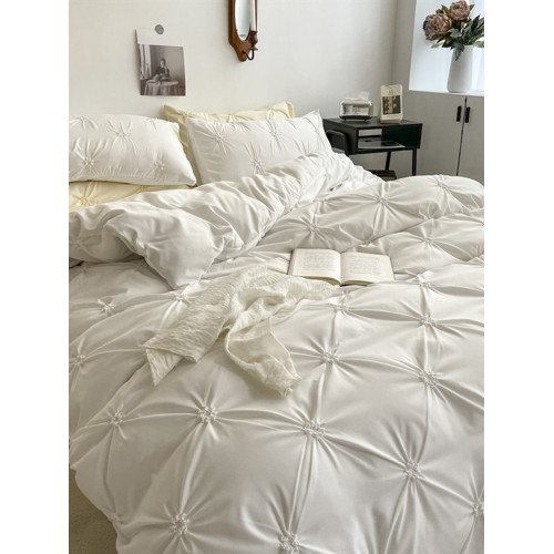 韓版瑪奇朵全棉純棉四件套水洗棉公主風扭花簡約純色床單床包ins3