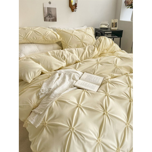 韓版瑪奇朵全棉純棉四件套水洗棉公主風扭花簡約純色床單床包ins3