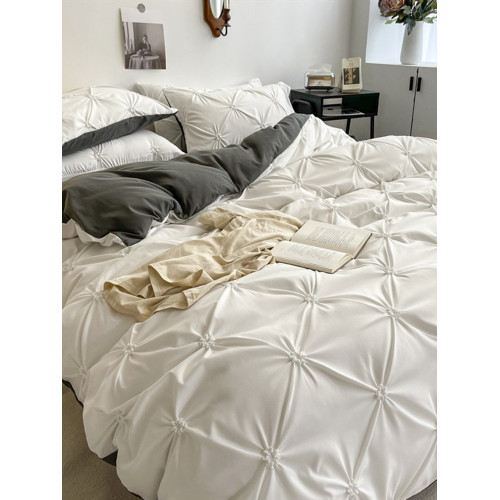 韓版瑪奇朵全棉純棉四件套水洗棉公主風扭花簡約純色床單床包ins3