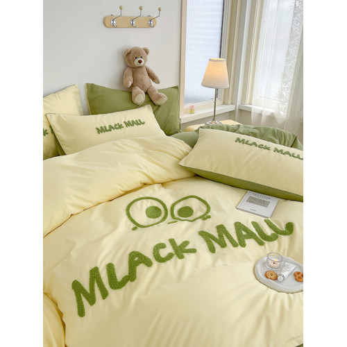 純色可愛水洗棉小黑怪黑煤球綉花四件套床單被套床包款宿捨三件套 純色可愛水洗棉小黑怪黑煤球綉花四件套床單被套床包款宿捨三件套