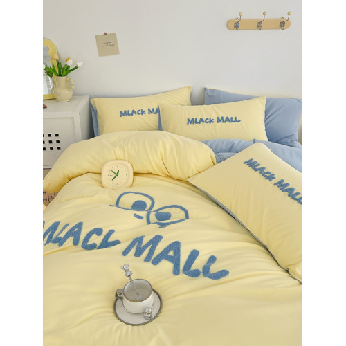 純色可愛水洗棉小黑怪黑煤球綉花四件套床單被套床包款宿捨三件套 純色可愛水洗棉小黑怪黑煤球綉花四件套床單被套床包款宿捨三件套