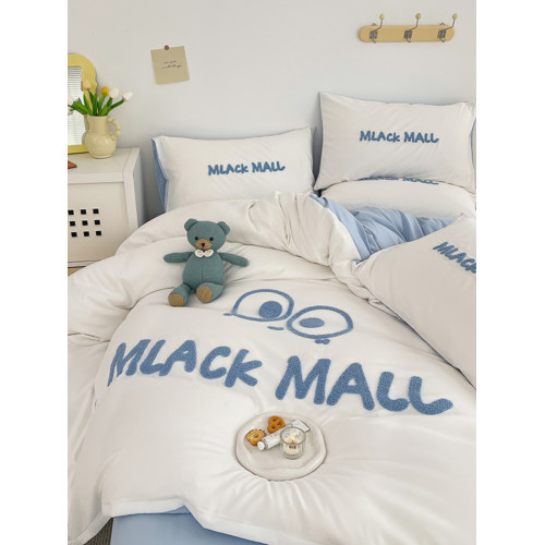 純色可愛水洗棉小黑怪黑煤球綉花四件套床單被套床包款宿捨三件套 純色可愛水洗棉小黑怪黑煤球綉花四件套床單被套床包款宿捨三件套