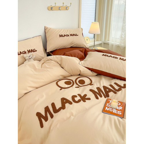 純色可愛水洗棉小黑怪黑煤球綉花四件套床單被套床包款宿捨三件套 純色可愛水洗棉小黑怪黑煤球綉花四件套床單被套床包款宿捨三件套