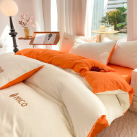 秋冬簡約輕奢北歐風全棉四件套純棉刺綉裸睡被罩磨毛水洗棉床包款