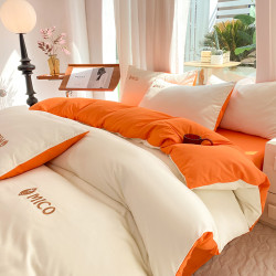 秋冬簡約輕奢北歐風全棉四件套純棉刺綉裸睡被罩磨毛水洗棉床包款