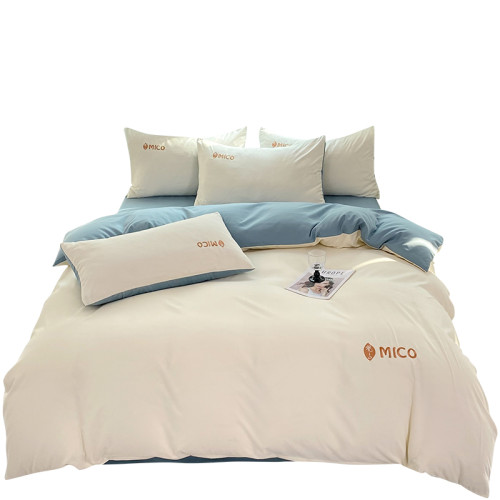 秋冬簡約輕奢北歐風全棉四件套純棉刺綉裸睡被罩磨毛水洗棉床包款