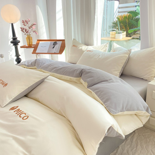 秋冬簡約輕奢北歐風全棉四件套純棉刺綉裸睡被罩磨毛水洗棉床包款