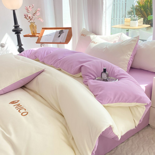 秋冬簡約輕奢北歐風全棉四件套純棉刺綉裸睡被罩磨毛水洗棉床包款