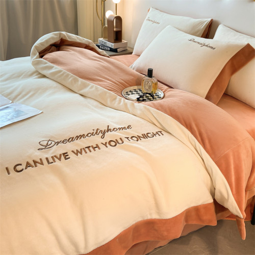 2024新款雙拼牛奶絨四件套刺綉雙面加絨保暖床罩被罩加厚親膚裸睡