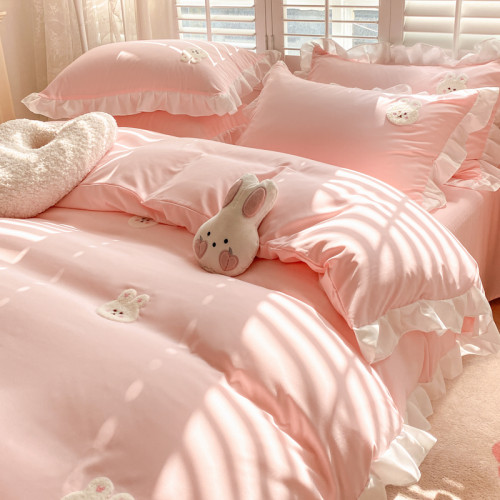 清新可愛床上四件套少女裸睡全棉被套花邊韓版學生宿捨四季公主風 清新可愛床上四件套少女裸睡全棉被套花邊韓版學生宿捨四季公主風