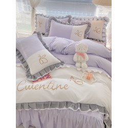 花邊公主風磨毛四件套蝶之戀少女心床裙床上用品拼接色裸睡三件套