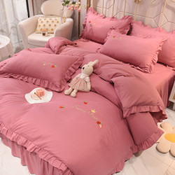 四季純棉床上被套四件套全棉床裙款式防滑荷葉花邊床單簡約水洗棉