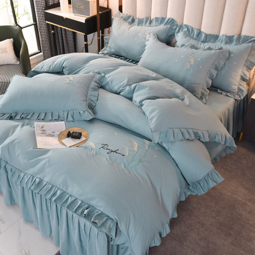 四季純棉床上被套四件套全棉床裙款式防滑荷葉花邊床單簡約水洗棉