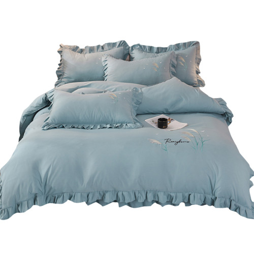 四季純棉床上被套四件套全棉床裙款式防滑荷葉花邊床單簡約水洗棉