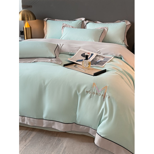 歐式親膚刺綉床上四件套非純棉全新棉輕奢床罩套床包裸睡被套床單